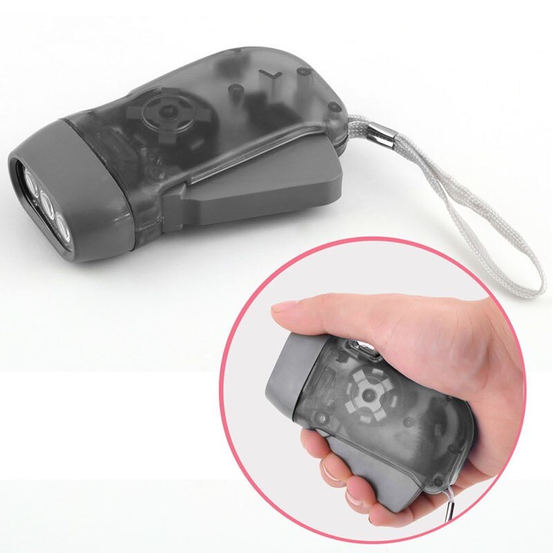 3 LED Hand Pressing Dynamo Crank Power Wind Up Flashlight Torch Light Hand Press Crank Camping Lamp Light for Outdoor Home Doba